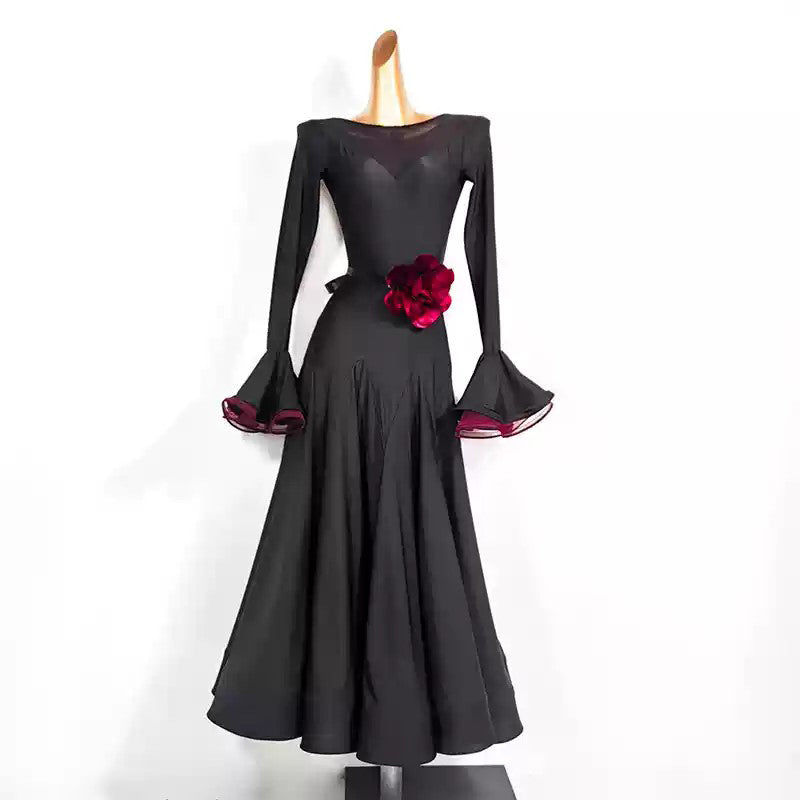 YJFY Women's Long Sleeve Modern Dance Dress Ballroom Dance Costume Training Performance