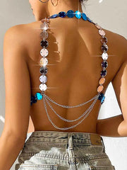 Blue Silver Sequin Disco Ball Bra Top