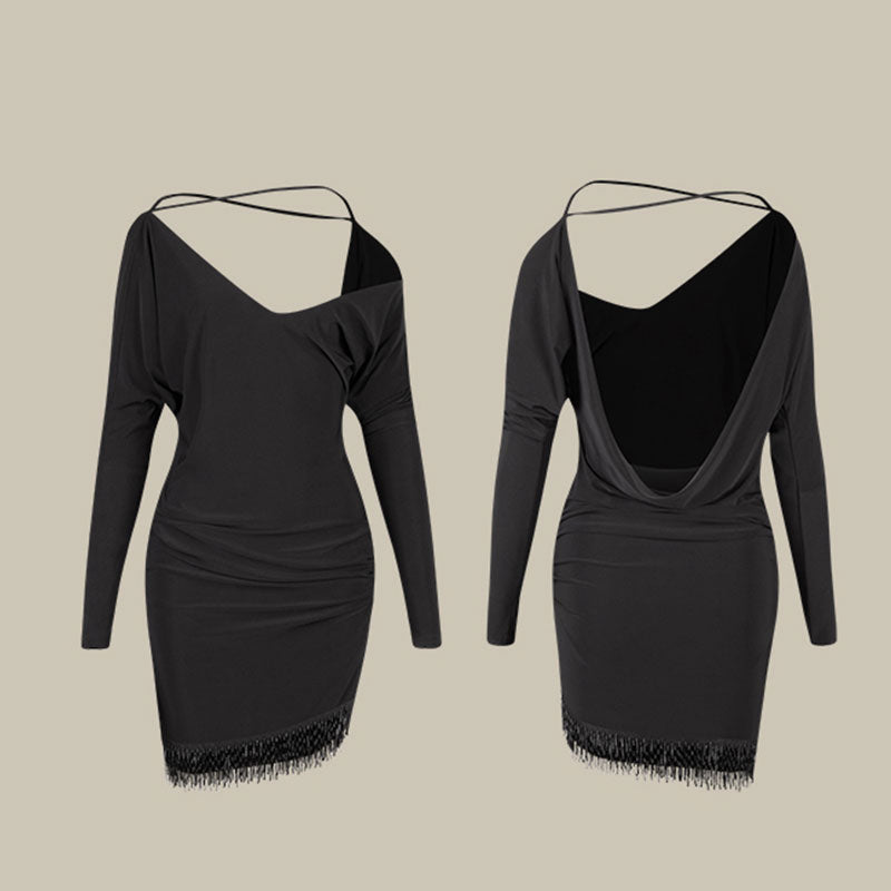 Women's Off Shoulder BeaLatin Dance Dress Training Performance DanceWear(without Bras)
