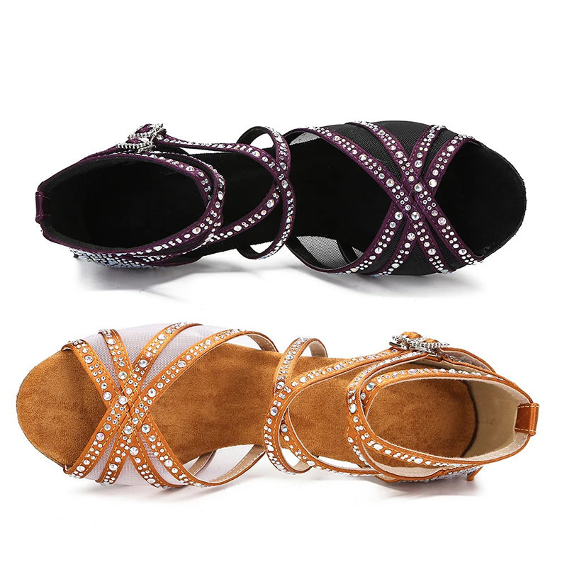 Women's Sparkling Glitter Customized Heel Salsa Latin Dance Shoes