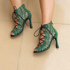 Women's Green Sparng Gliiter Customized Heels Dance Boots JazSalsa Dancing Shoes