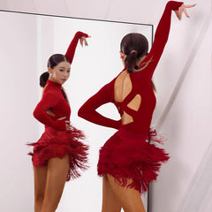 Women's Red Tassel Latin Dance Srt Training Performance Srts DanceWear