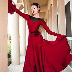 YJFY Women's Long Sleeve Modern Dance Dress Ballroom Dance Costume Training Performance