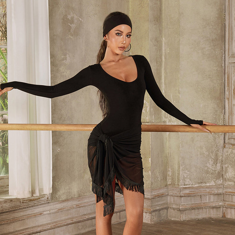 Women's Tassel Latin Dance Srt Dance Wear Training Performance Dress