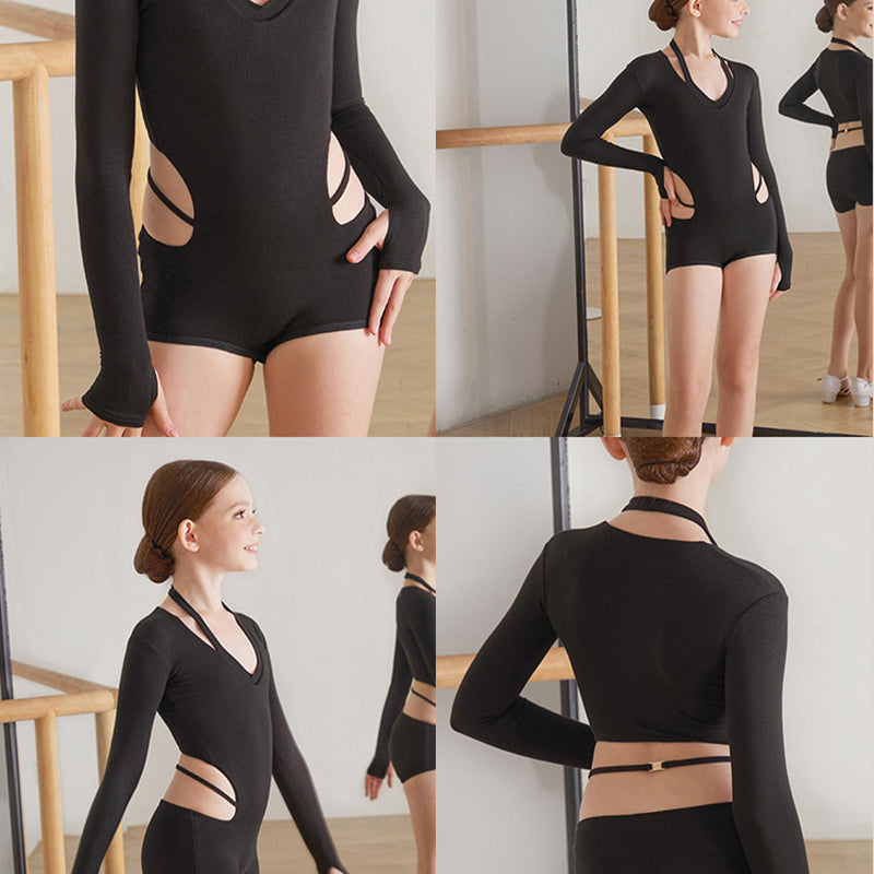 Girls Long Sleeve Latin Dance Bodysuit Dance Wear