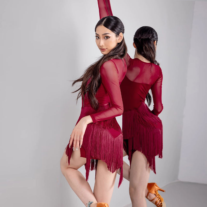 Women's Tassel V Neck Dress Dance Wear Training Performance Dress