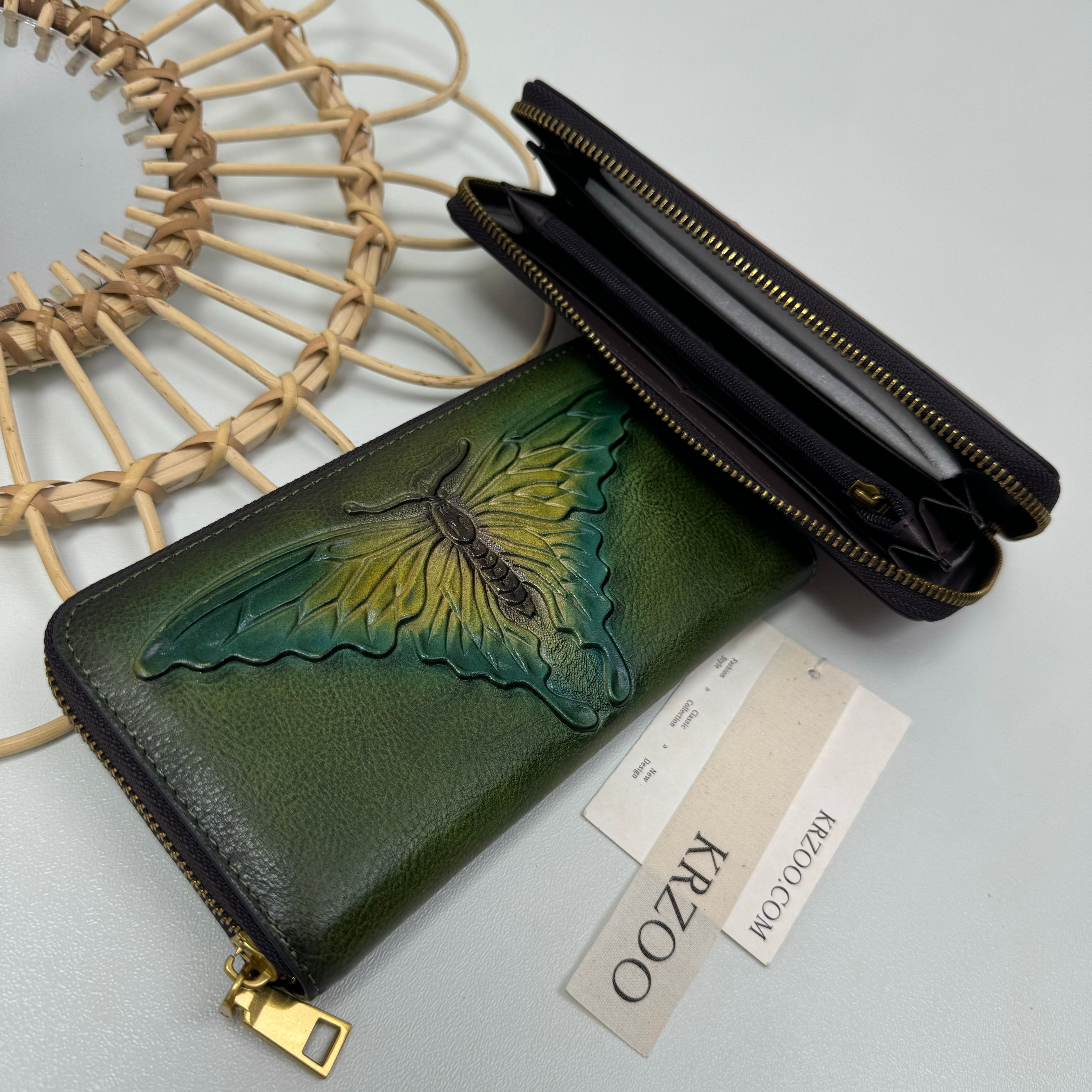 Butterfly embossed leather wallet
