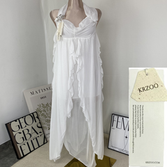 V-neck short-sleeved ruffled vintage dress