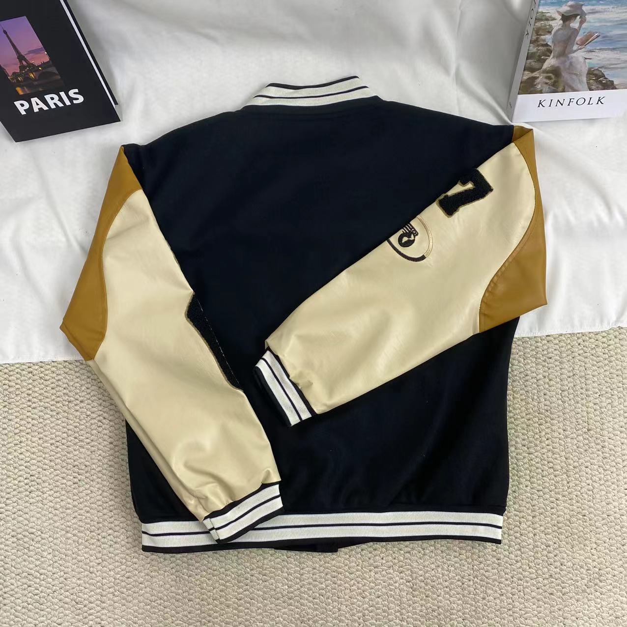 Embroidered Leather Sleeve Jacket