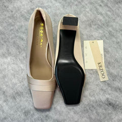 Silk satin pointed shoes with thick heels