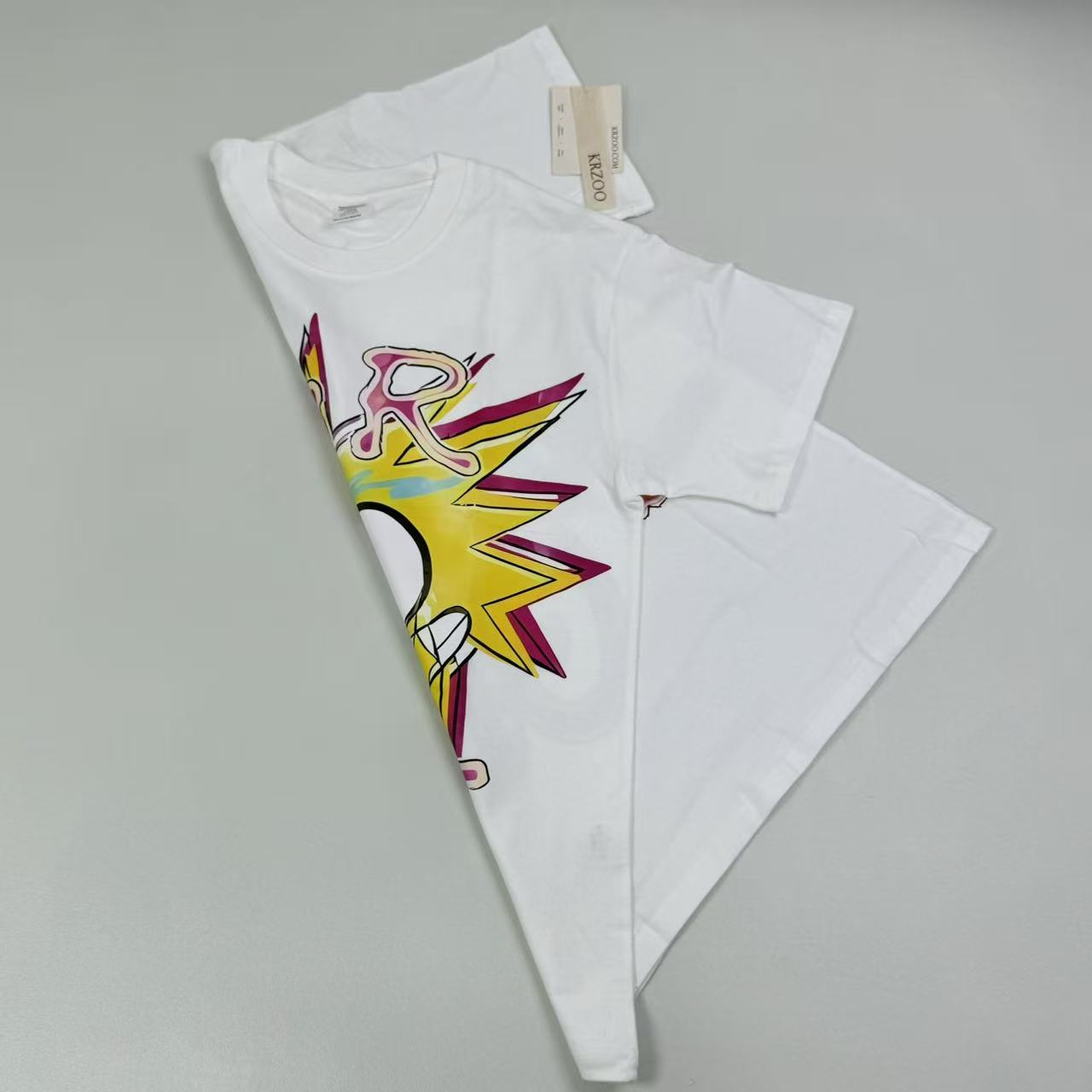 Printed cotton round-neck short-sleeved shirt