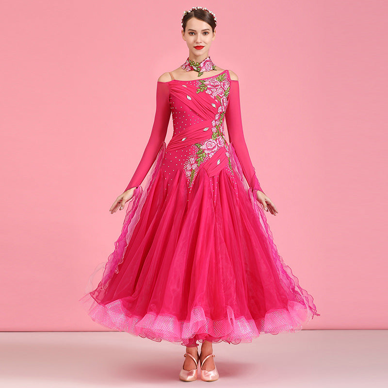 Women's Lace Diamond WaltBallroom Dance Competition Modern Dance Large Swing Dress