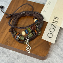Multi-layer beaded leather woven bracelet