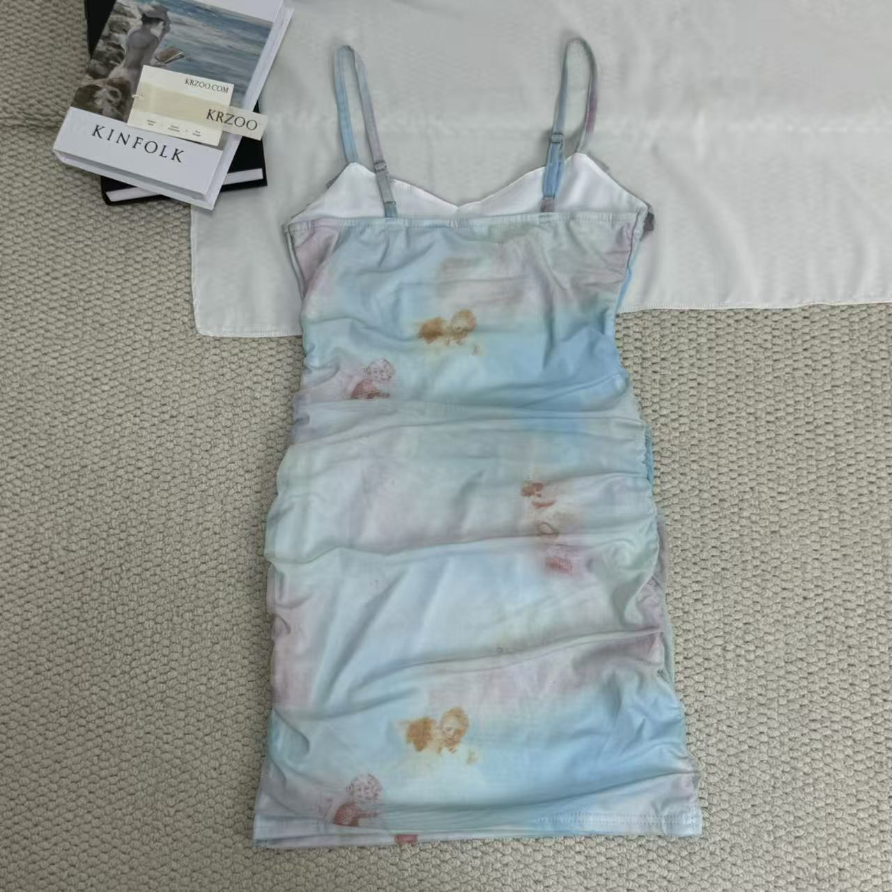 Net fabric printed halter-neck dress