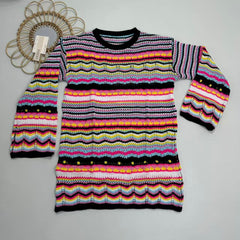 Rainbow-striped pullover mid-length sweater