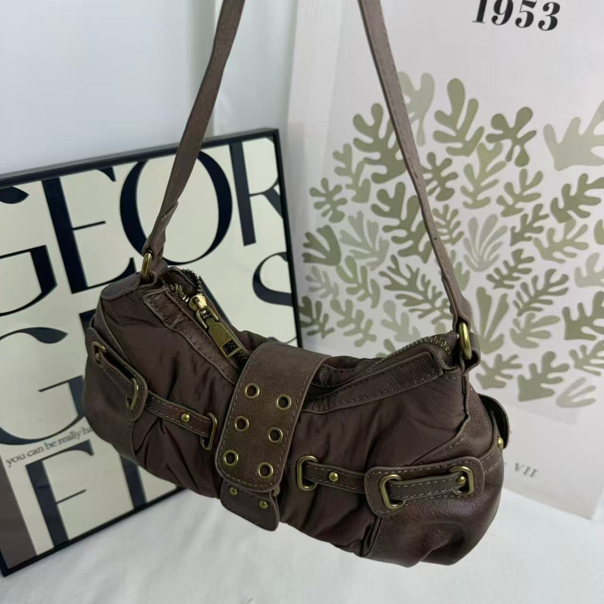 Distressed Vintage-Style Underarm Bag