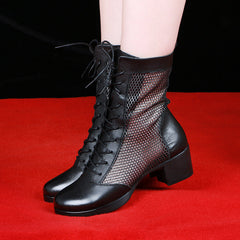 Women's Leathers Mesh 5cm Heel JazWith Lace-up Dance Boots JazDance Shoes