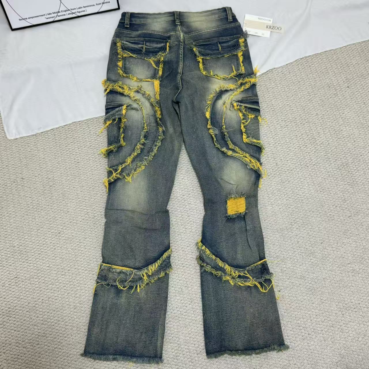Distressed  Flared  Fringed Stretch Jeans