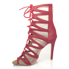 Women's Red Suede Customized Heel Dance Boots Salsa JazDance Shoes