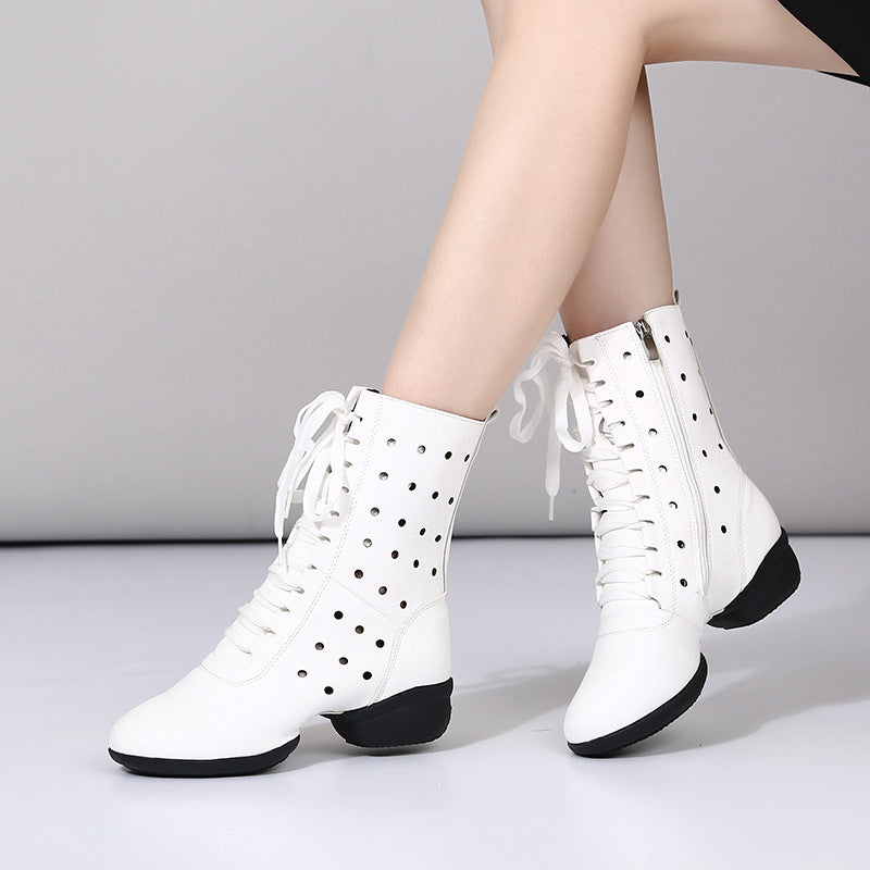 Women's Faux Leather Lace-up Dance Boots Training Practice Dance Shoes JazDance