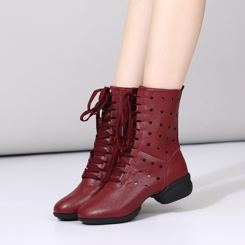 Women's Faux Leather Lace-up Dance Boots Training Practice Dance Shoes JazDance
