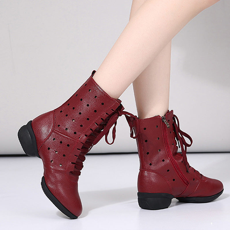Women's Faux Leather Lace-up Dance Boots Training Practice Dance Shoes JazDance