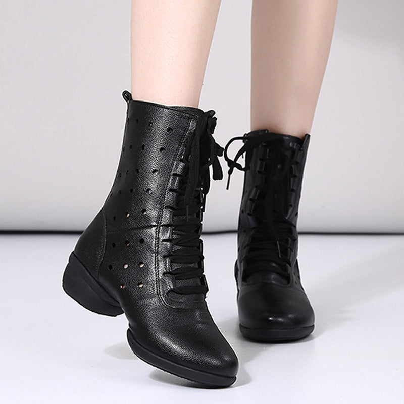 Women's Faux Leather Lace-up Dance Boots Training Practice Dance Shoes JazDance