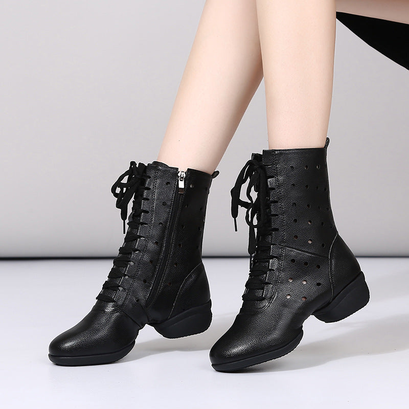 Women's Faux Leather Lace-up Dance Boots Training Practice Dance Shoes JazDance