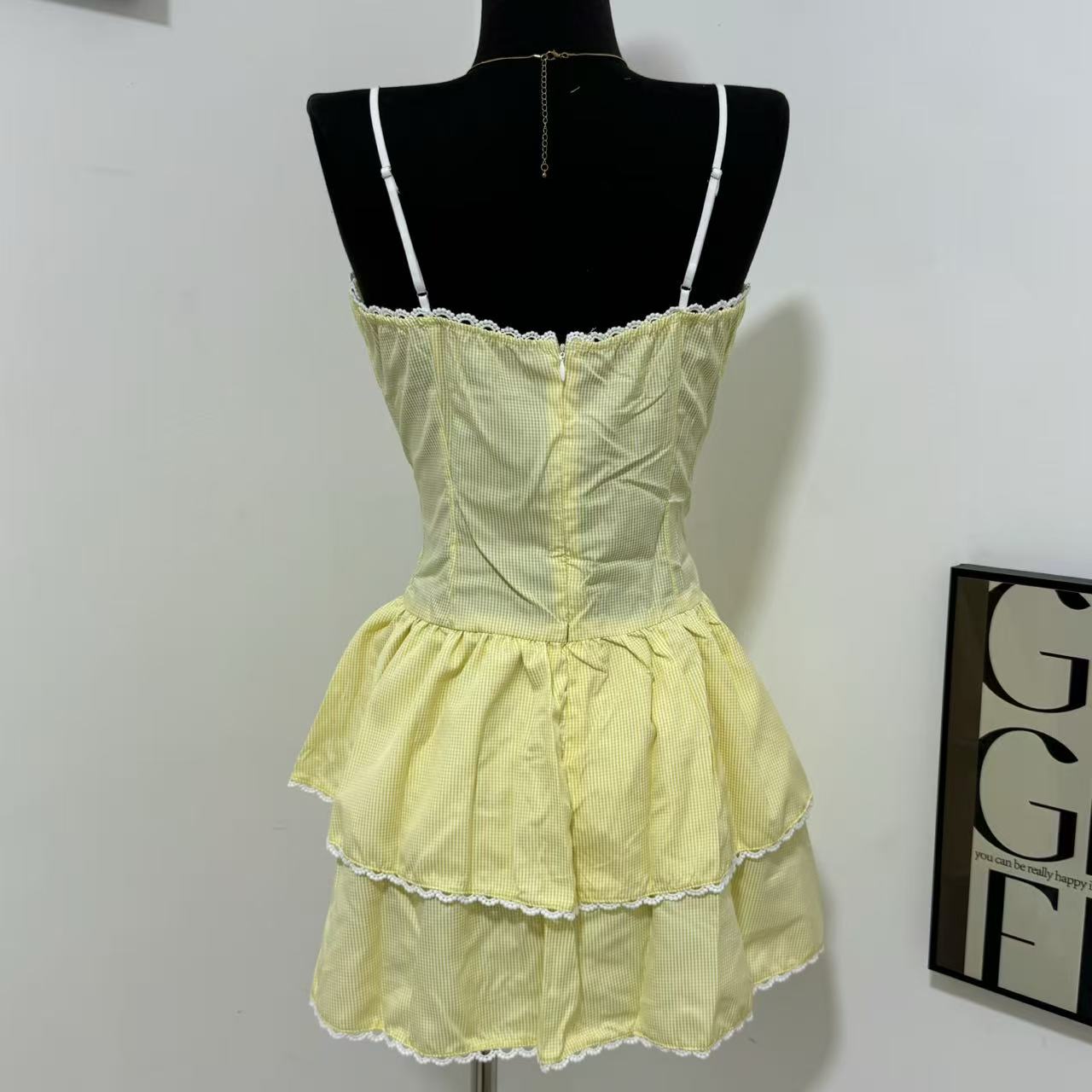 Ruffled Voluminous Polka-Dot Spaghetti-Strap Dress