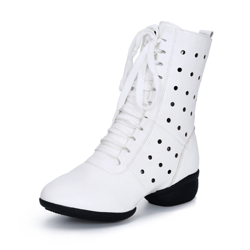 Women's Faux Leather Lace-up Dance Boots Training Practice Dance Shoes JazDance
