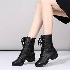 Women's Faux Leather Lace-up Dance Boots Training Practice Dance Shoes JazDance