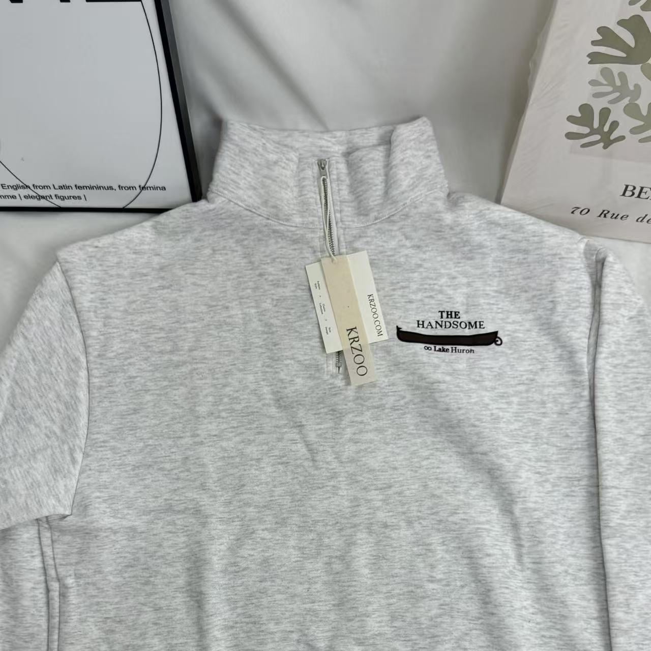 Letter-Print Sweatshirt with Center-Front Zipper