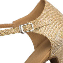 Women's Gold Real Leather Customized Heel Modern Dance Shoes Ballroom Dance Shoes
