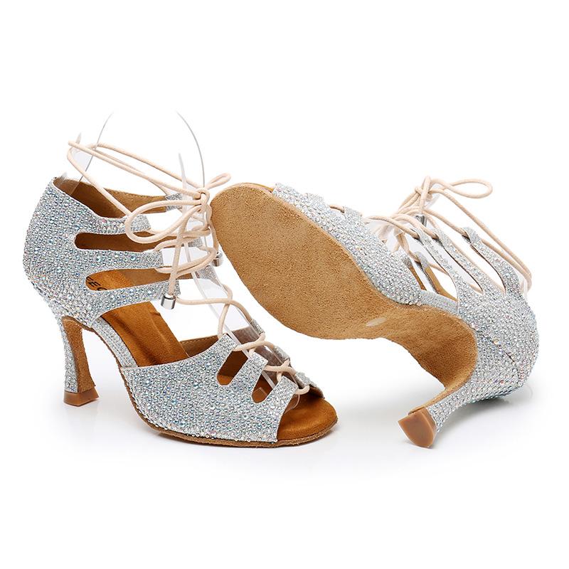 Women's Sparkling Glitter Customized Heel Salsa Dance Shoes Dance Boots