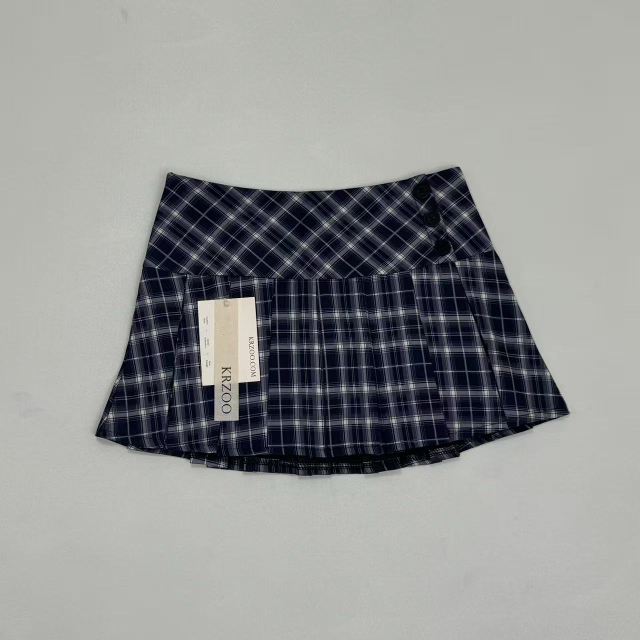Plaid pleated A-line midi skirt