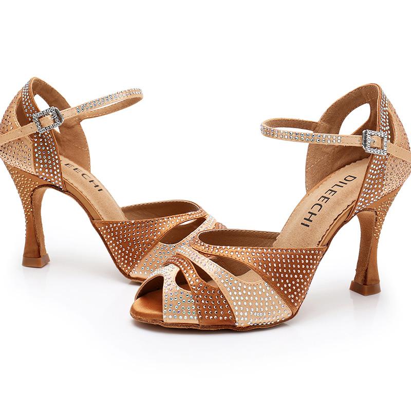 Women's Satin Customized Heel Latin Shoes Ballroom Dance Shoes