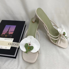 Floral Toe-Post High-Heeled Sandals