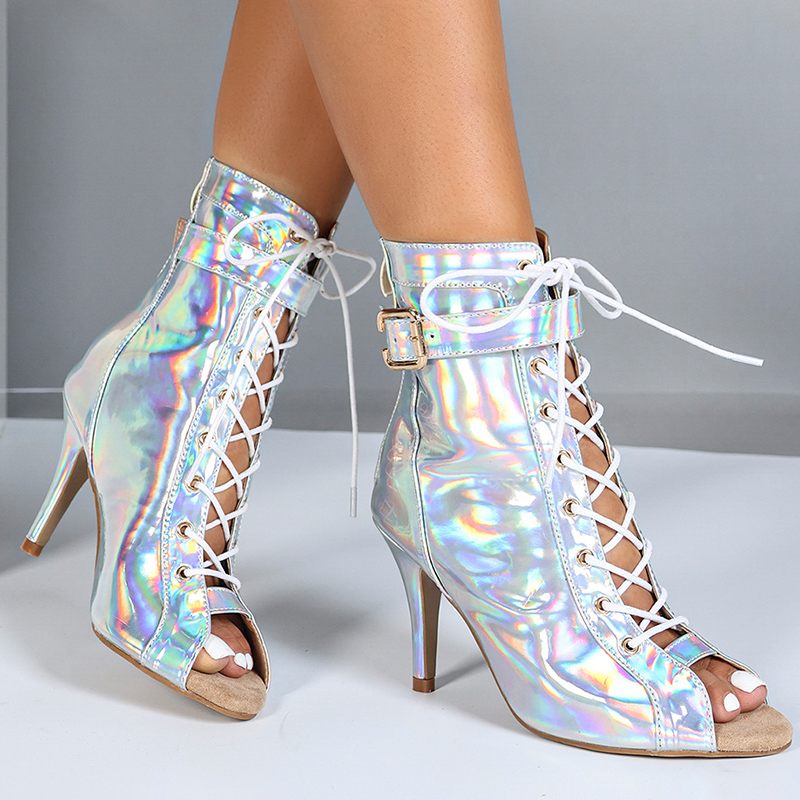 Women's PU Lace-up 9cm Heel Rubber Sole Dance Boots JazDance Shoes
