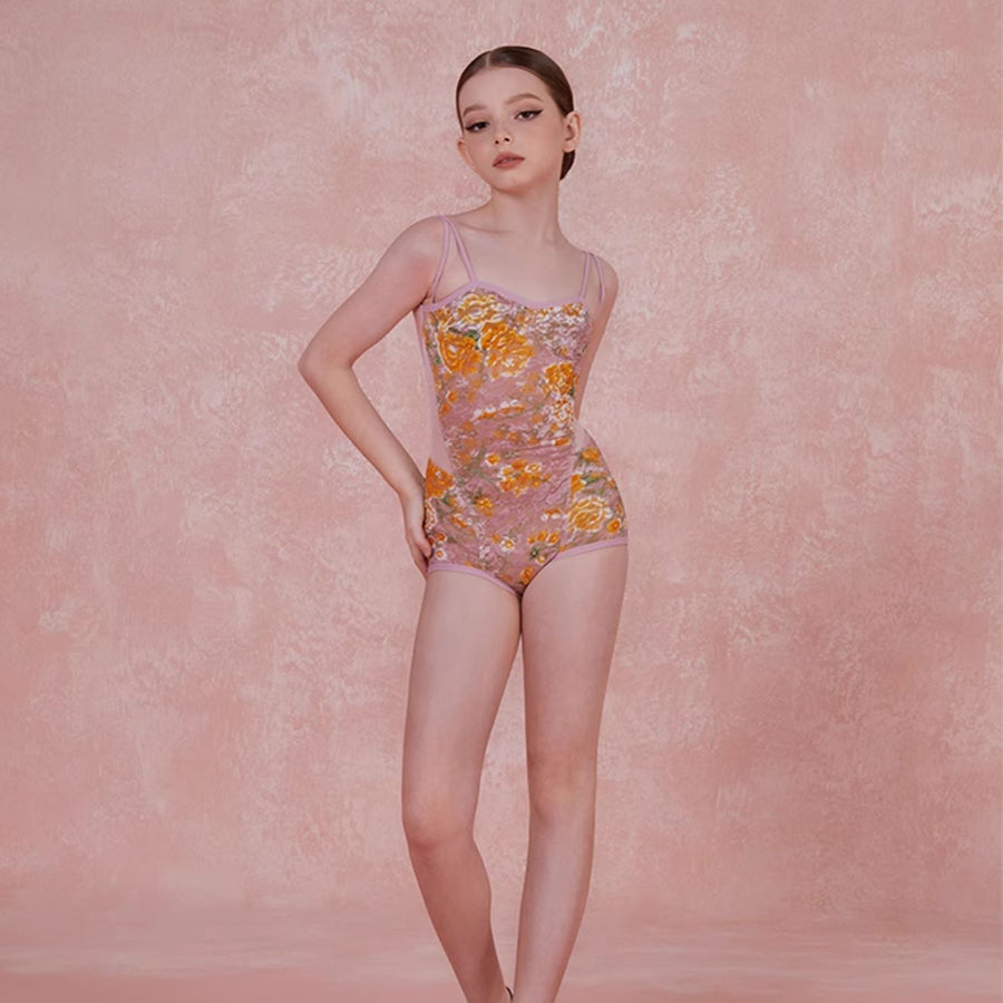 Girls Lace Backless Dancewear Practice Tops Bodysuit
