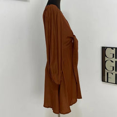 Lantern Sleeve V-Neck Tie Dress