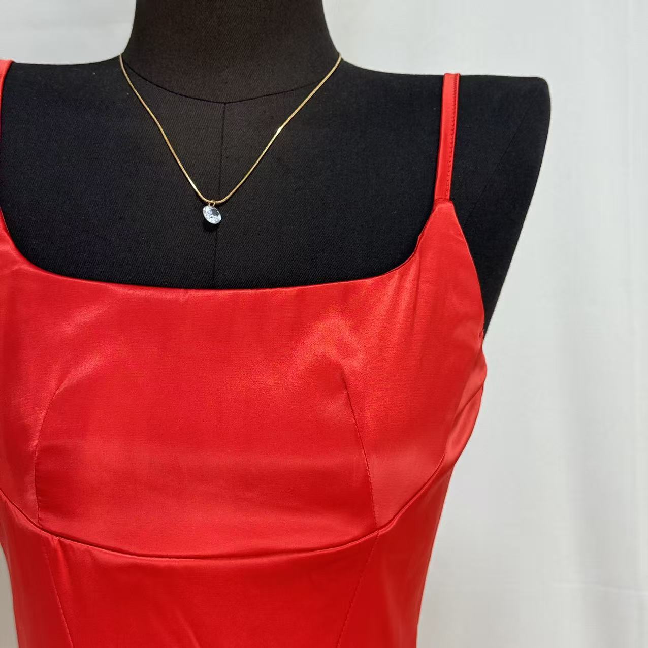 Square Neck Satin Slit Dress