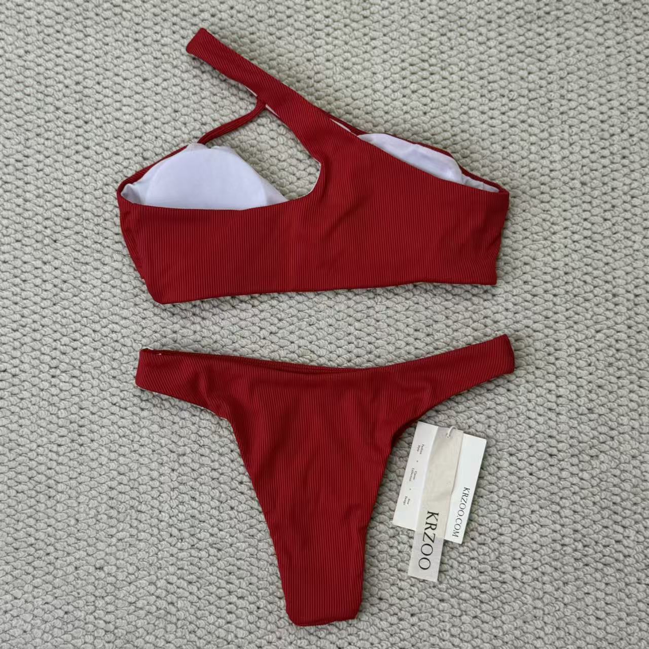 Solid-color separate high-waist swimming suit