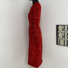 Long-Sleeved Sequined Midi Ddress