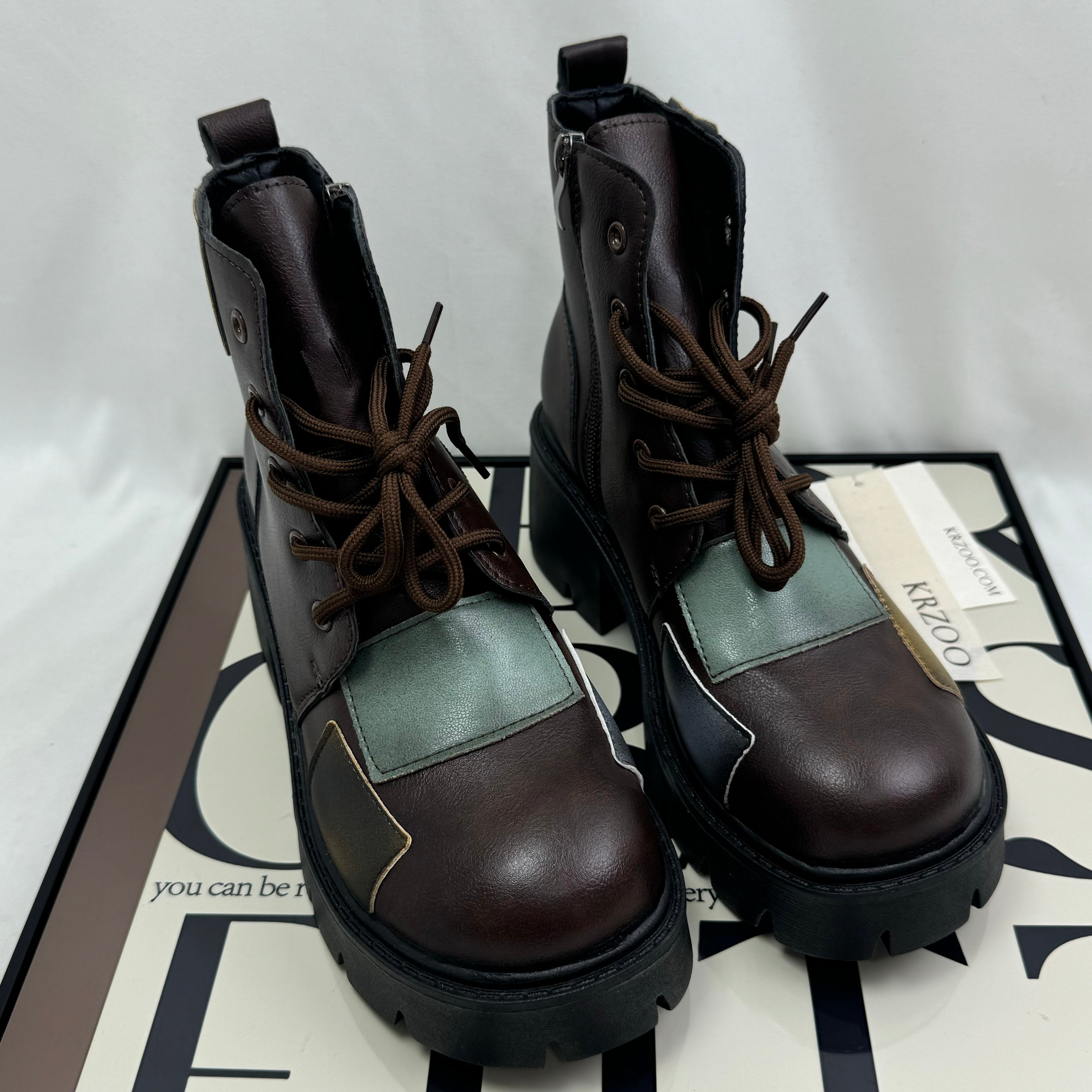 Soft leather multi-color ankle boots