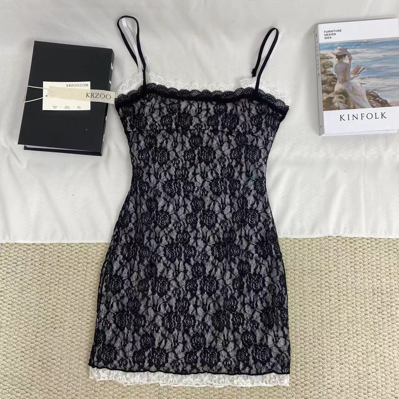 Black And White Lace Strap Dress