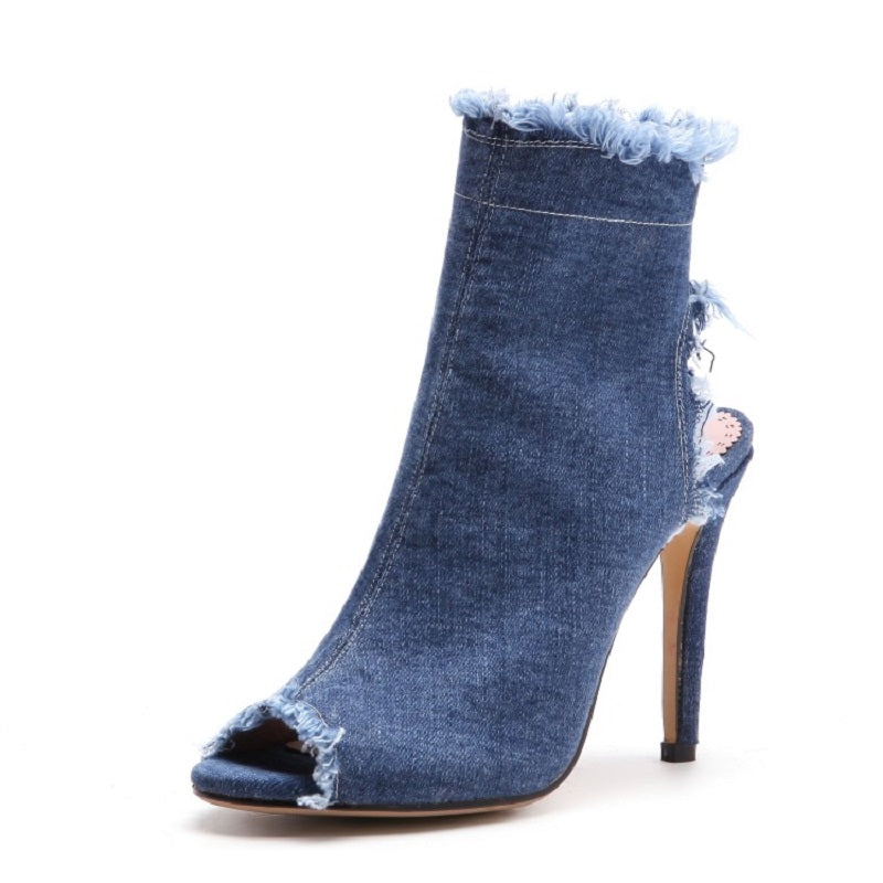 Women's Denim 10cm Denim Rubber Sole Dance Boots Dance Shoes