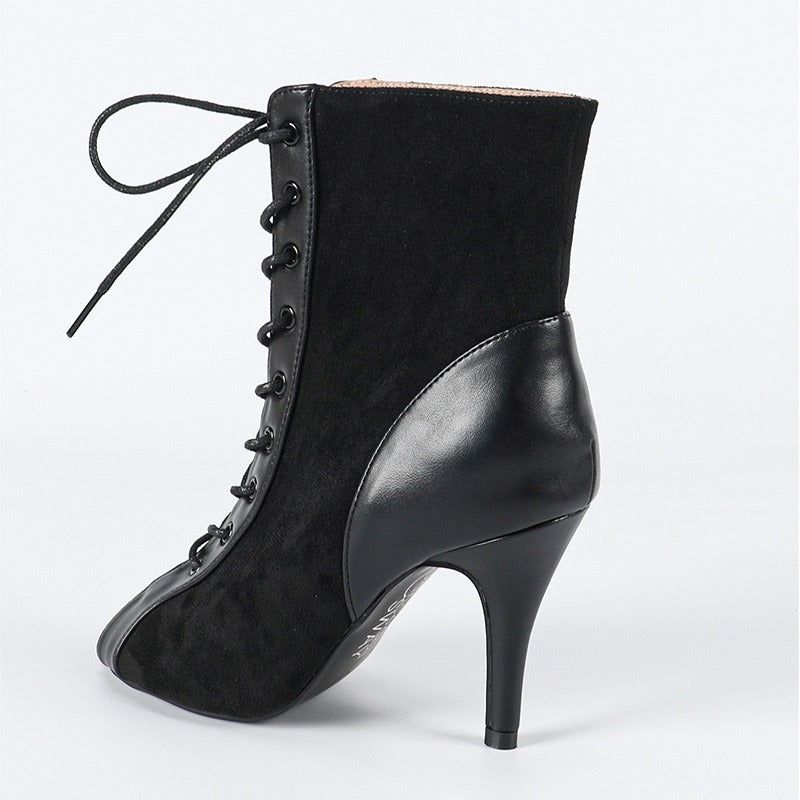 Women's Customized Heel Suede JazShoes Rubber Sole Open Toe Cut Out Bootie Dance Boots