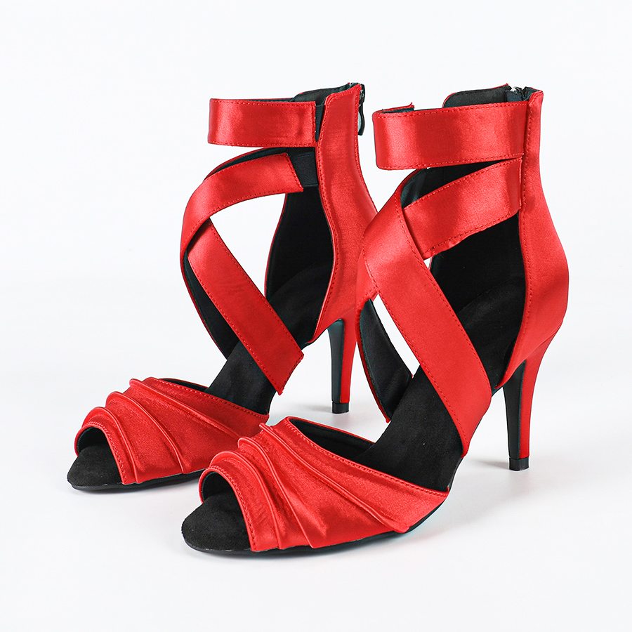 Women's Satin Customized Heel Rubber Sole Dance Boots Salsa Dancing Shoes
