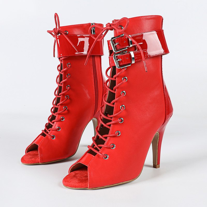 Women's Red Rubber Sole Customized Heels Dance Boots JazSalsa Street Sole Dancing Shoes