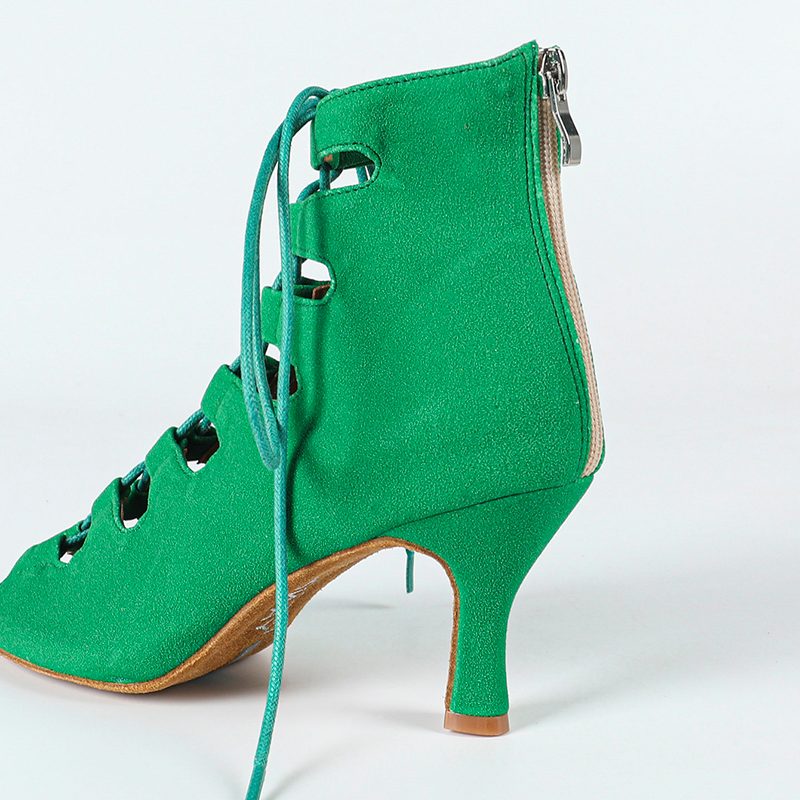 Women's Green Suede Sole Customized Heel Dance Boots JazSalsa Dance Shoes